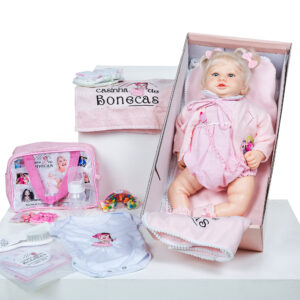 Bebê reborn de vinil com barriguinha de tecido - Cabelo branco