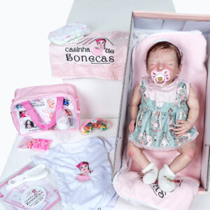 Bebê Reborn Menina — Olhos Fechados | Cabelo Castanho Médio