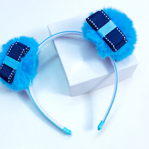 Tiara Infantil Luxo Azul Pompom com Orelhinhas Delicadas